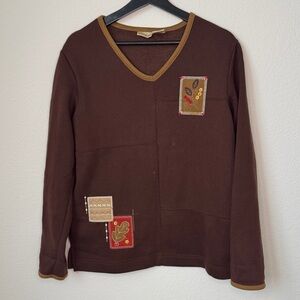 Bobbie Brooks Woodland Brown Patchwork V Neck Sweatshirt